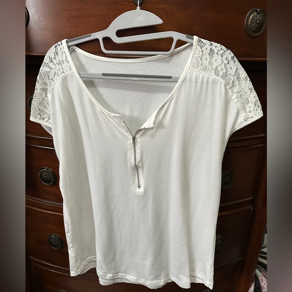 White Lace Sleeve Women's Top